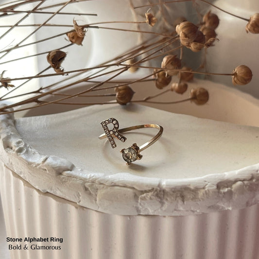 Stone Alphabet Ring | R | Gold