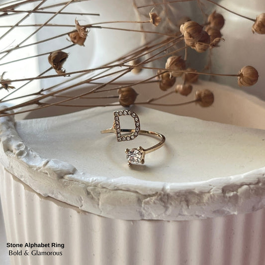 Stone Alphabet Ring | D | Gold