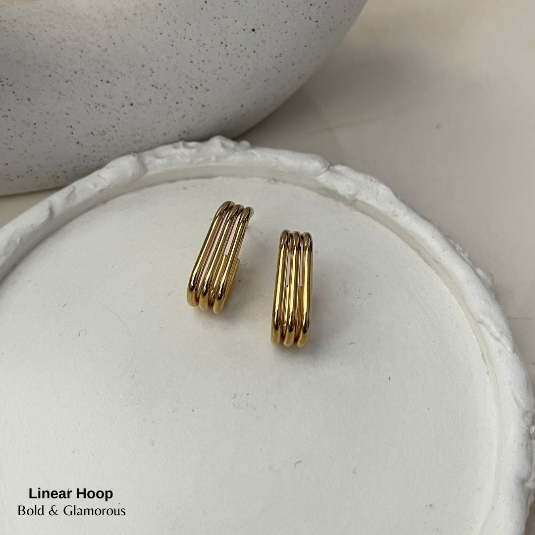 Hoop Earring | Linear Hoop | Gold