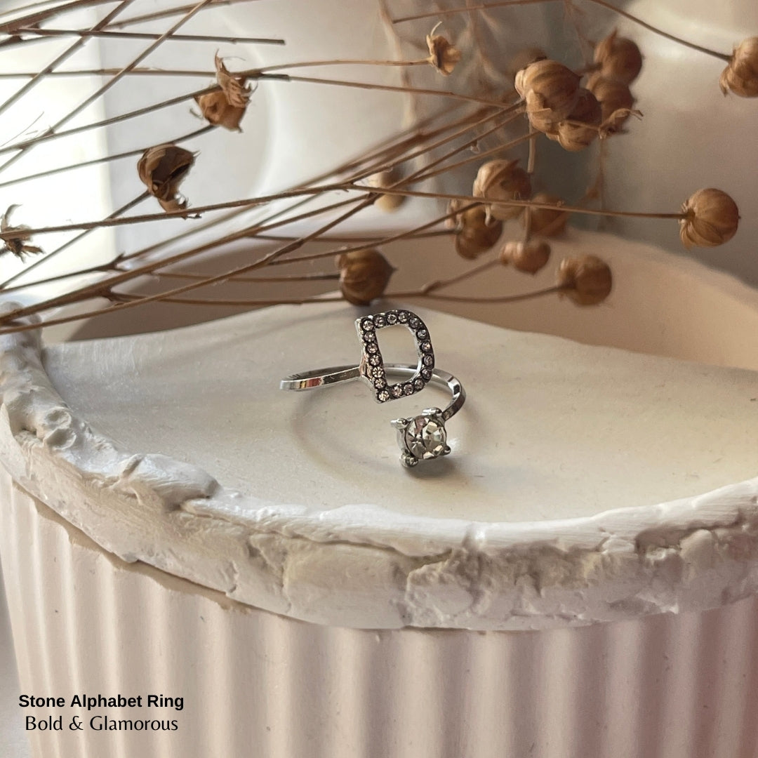 Stone Alphabet Ring | D | Silver