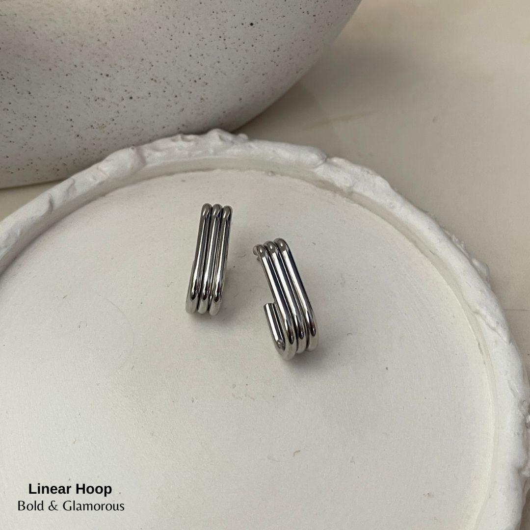 Hoop Earring | Linear Hoop | Silver