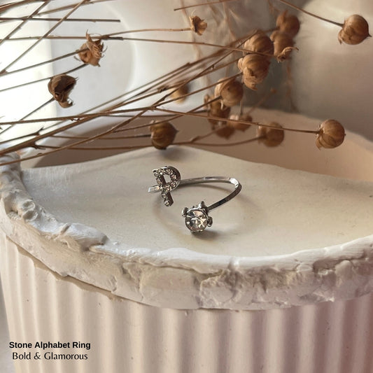 Stone Alphabet Ring | P | Silver