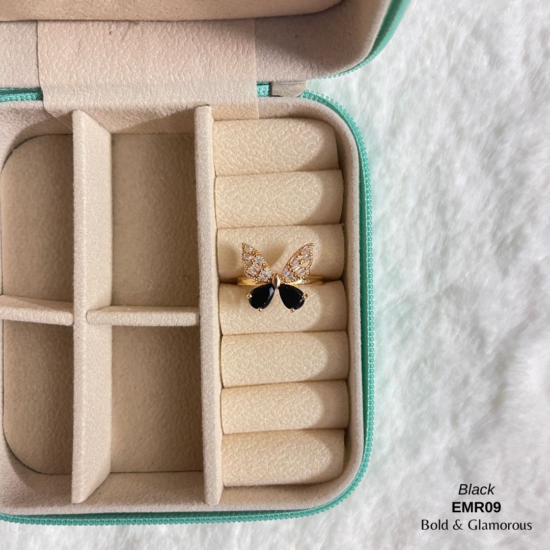 Diamond Cut Butterfly Ring | EMR09 | Black