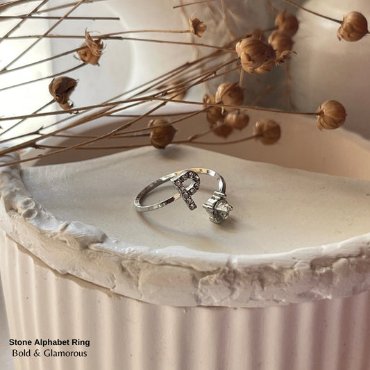 Stone Alphabet Ring | P | Silver