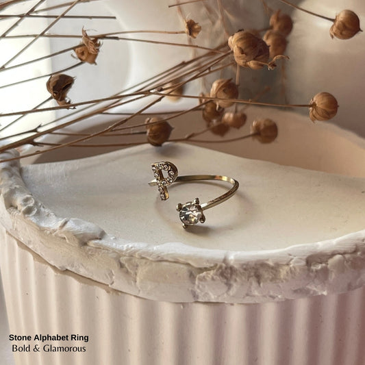 Stone Alphabet Ring | P | Gold