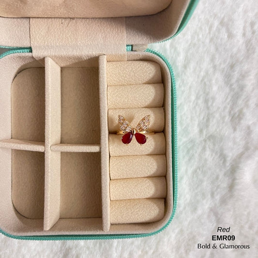 Diamond Cut Butterfly Ring | EMR09 | Red