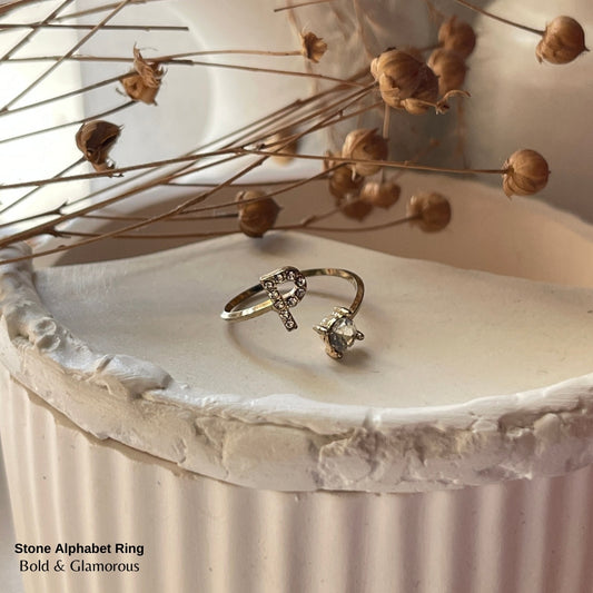 Stone Alphabet Ring | P | Gold
