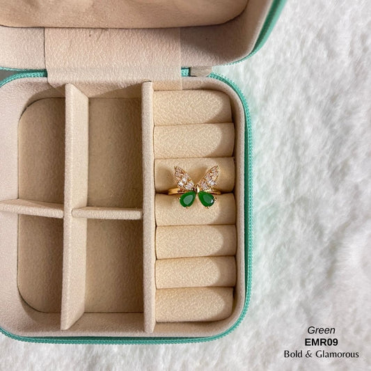 Diamond Cut Butterfly Ring | EMR09 | Green