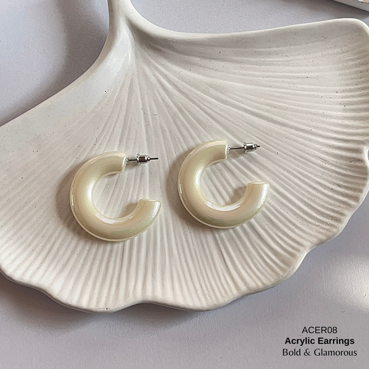 Acrylic Half Hoop Earring | ACER08 | White