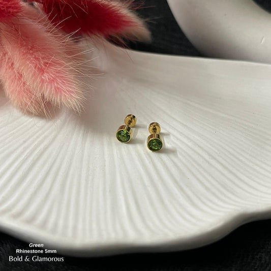 Screwback Stud Earring | Rhinestone 5mm | Green