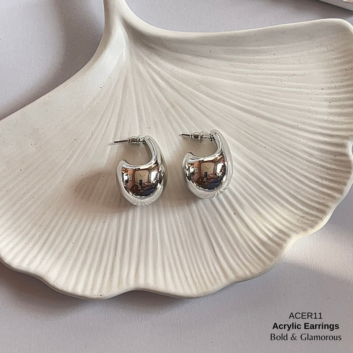 Acrylic Half Hoop Earring | ACER11 | Silver