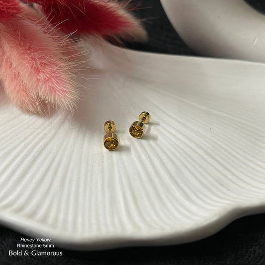 Screwback Stud Earring | Rhinestone 5mm | Honey Yellow