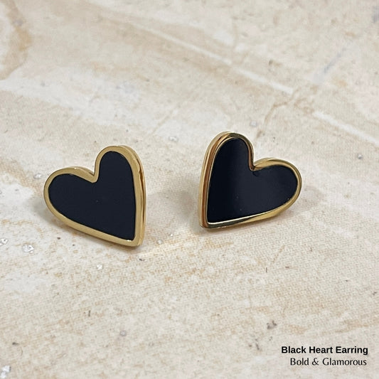 Statement Earring | STE016 | Black Heart Earring