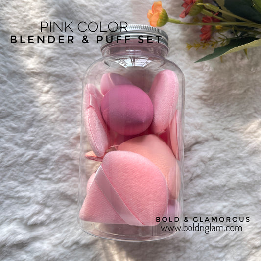 15PC Beauty Blender and Puff Set with Jar | Pink
