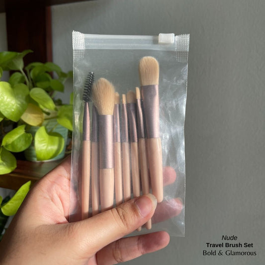 8PC Makeup Brush Set | Travel Size | Nude