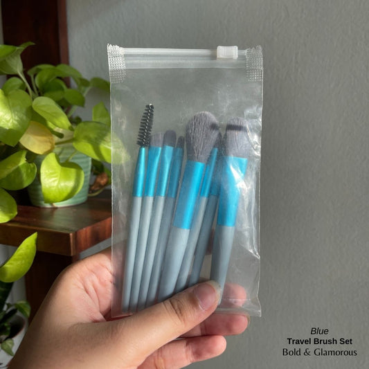 8PC Makeup Brush Set | Travel Size | Blue