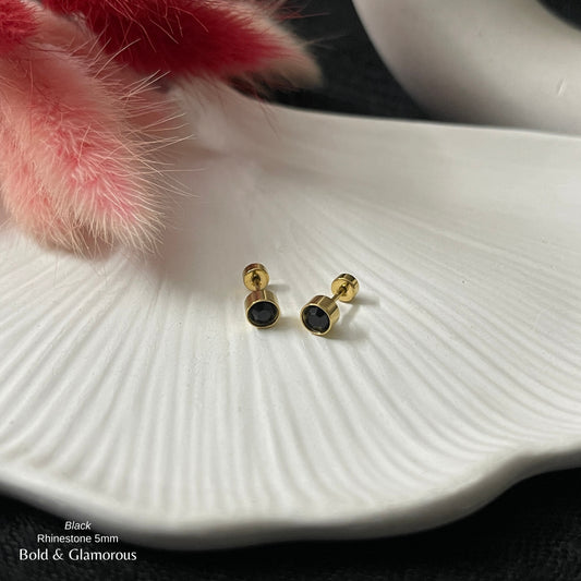 Screwback Stud Earring | Rhinestone 5mm | Black