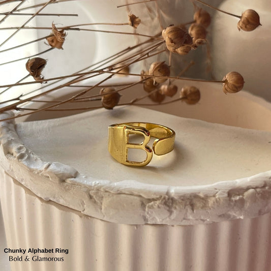 Chunky Alphabet Ring | B | Gold