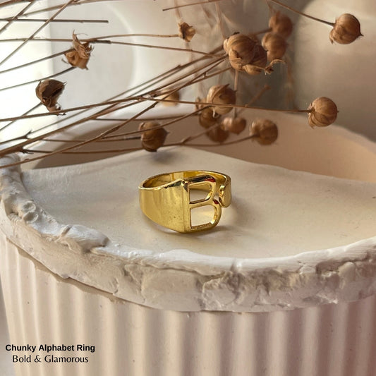 Chunky Alphabet Ring | B | Gold