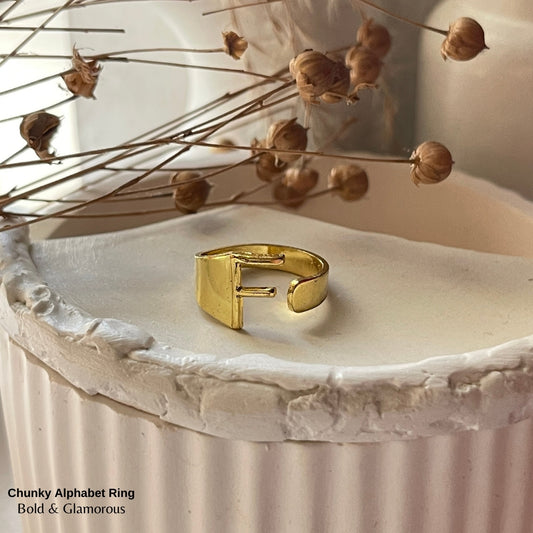 Chunky Alphabet Ring | F | Gold