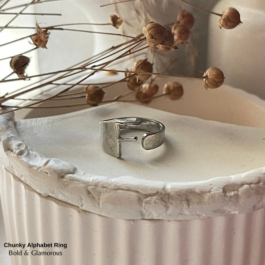Chunky Alphabet Ring | F | Silver
