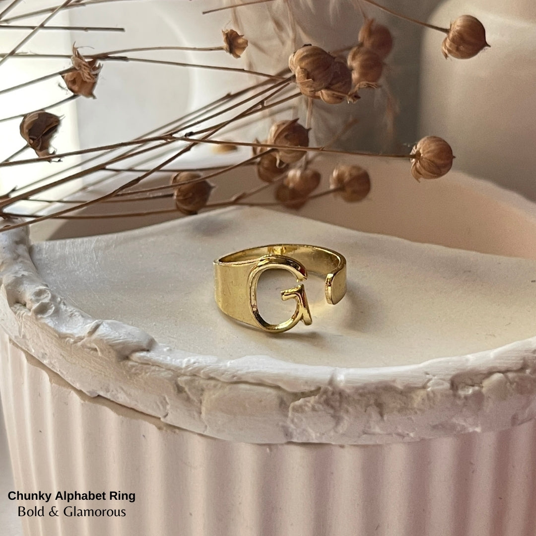 Chunky Alphabet Ring | G | Gold