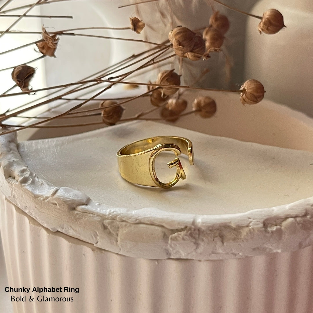 Chunky Alphabet Ring | G | Gold