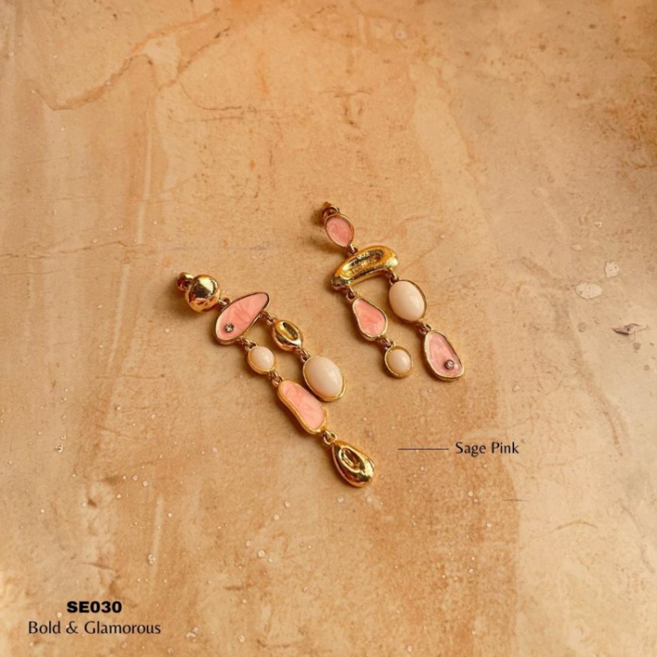 Irregular Asymmetric Earring | SE030 | Sage Pink