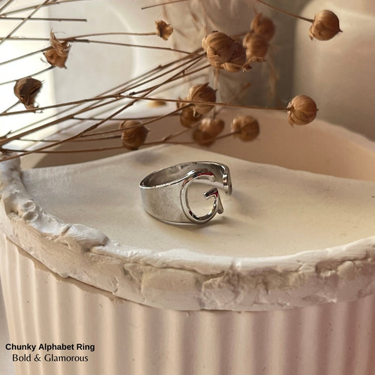 Chunky Alphabet Ring | G | Silver