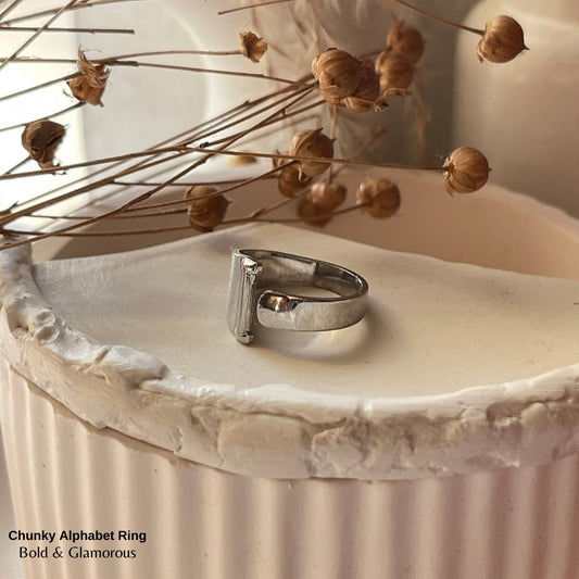 Chunky Alphabet Ring | I | Silver