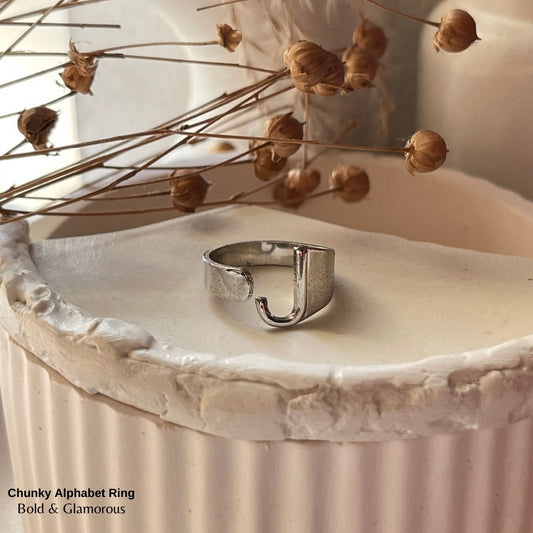 Chunky Alphabet Ring | J | Silver
