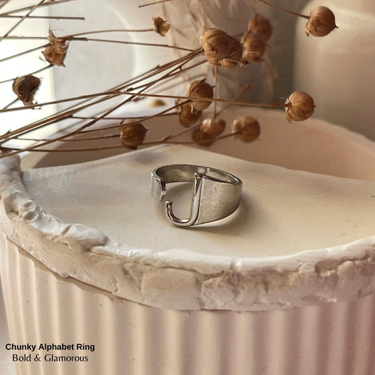 Chunky Alphabet Ring | J | Silver