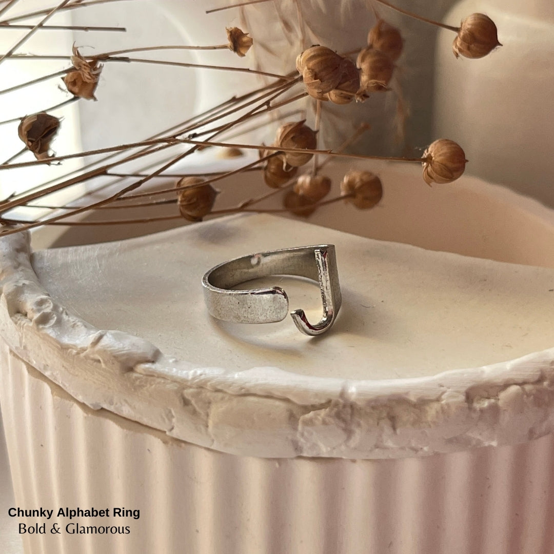 Chunky Alphabet Ring | J | Silver