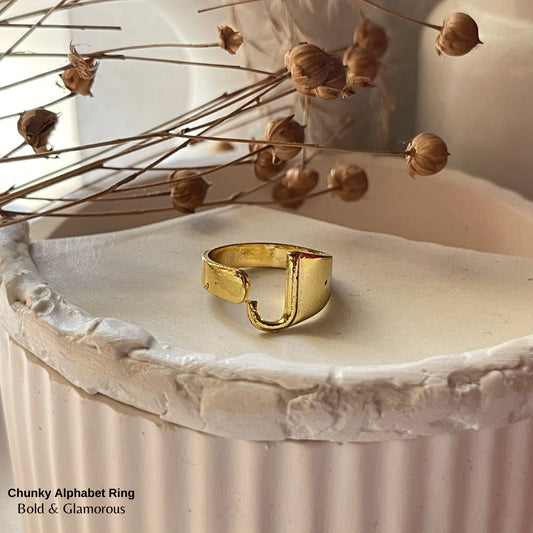 Chunky Alphabet Ring | J | Gold