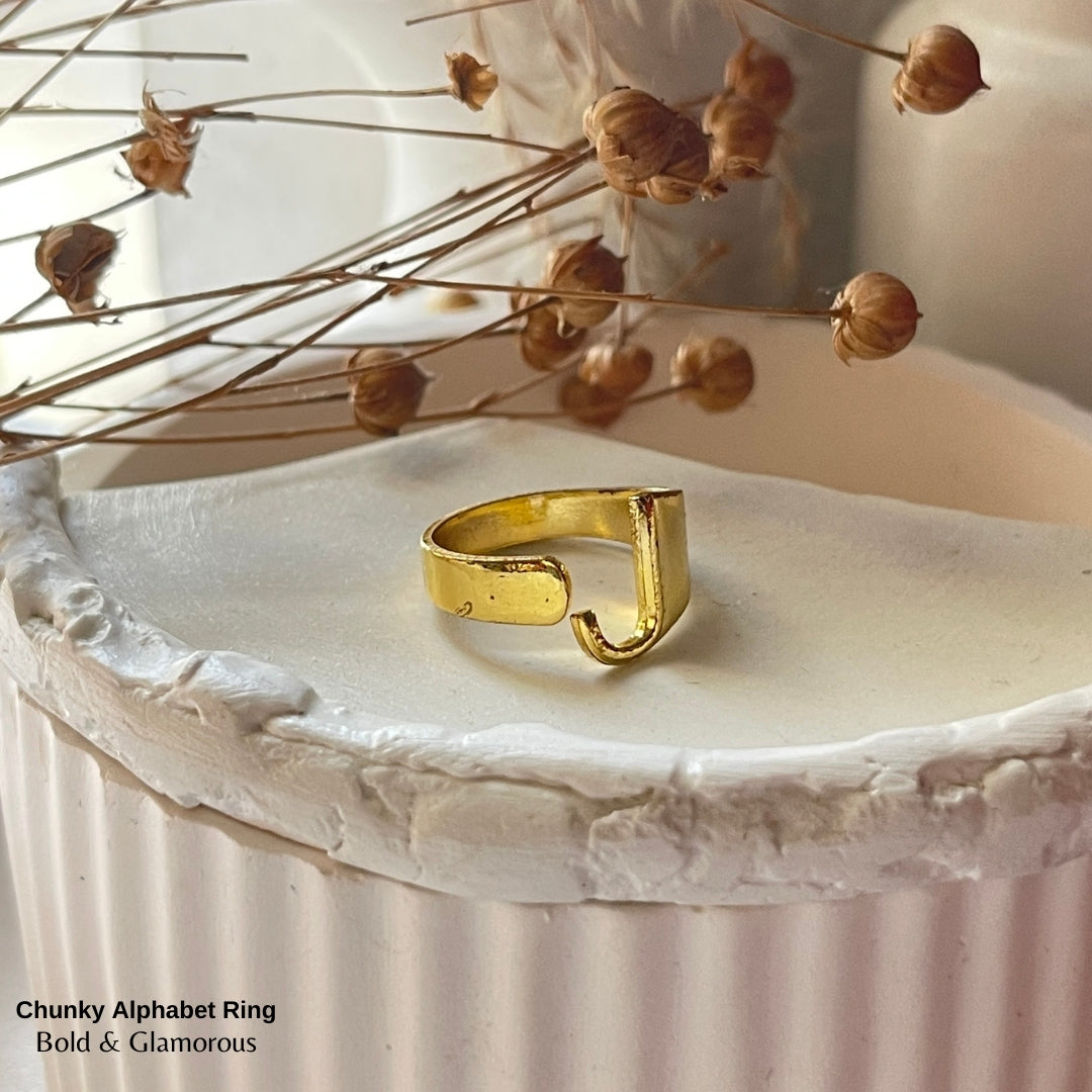 Chunky Alphabet Ring | J | Gold