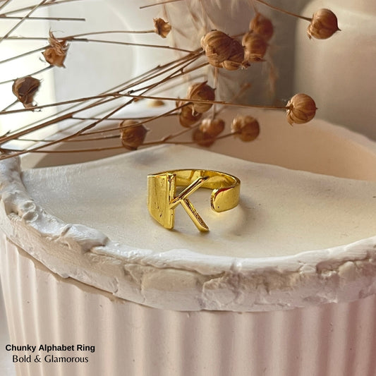 Chunky Alphabet Ring | K | Gold