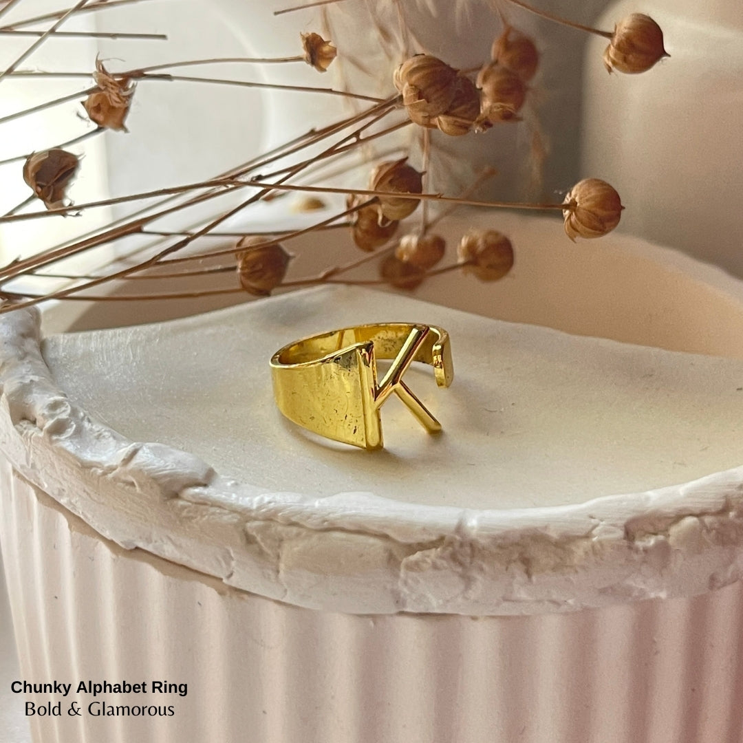 Chunky Alphabet Ring | K | Gold