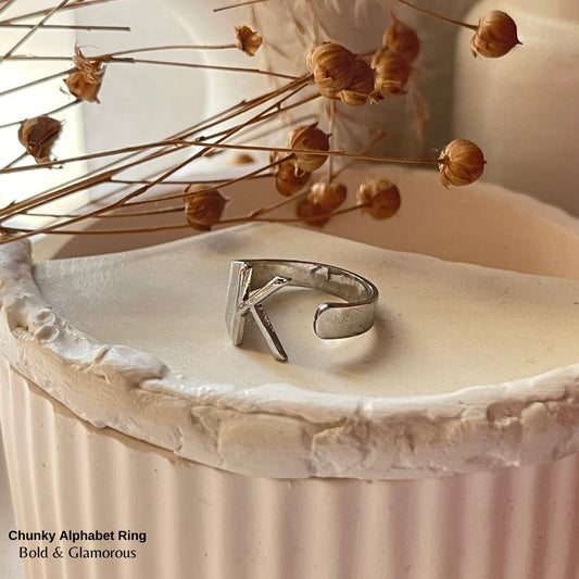Chunky Alphabet Ring | K | Silver
