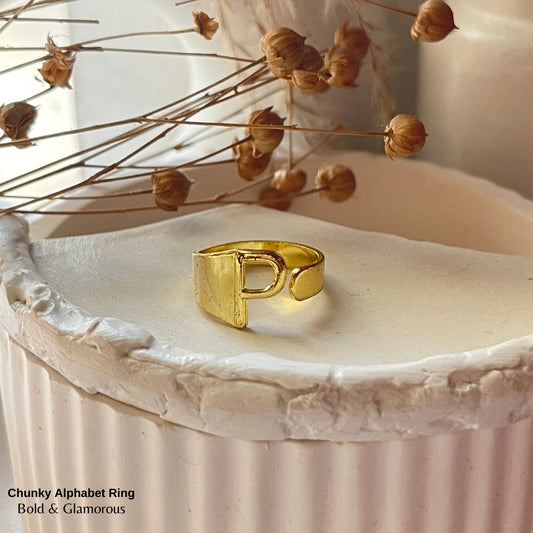 Chunky Alphabet Ring | P | Gold