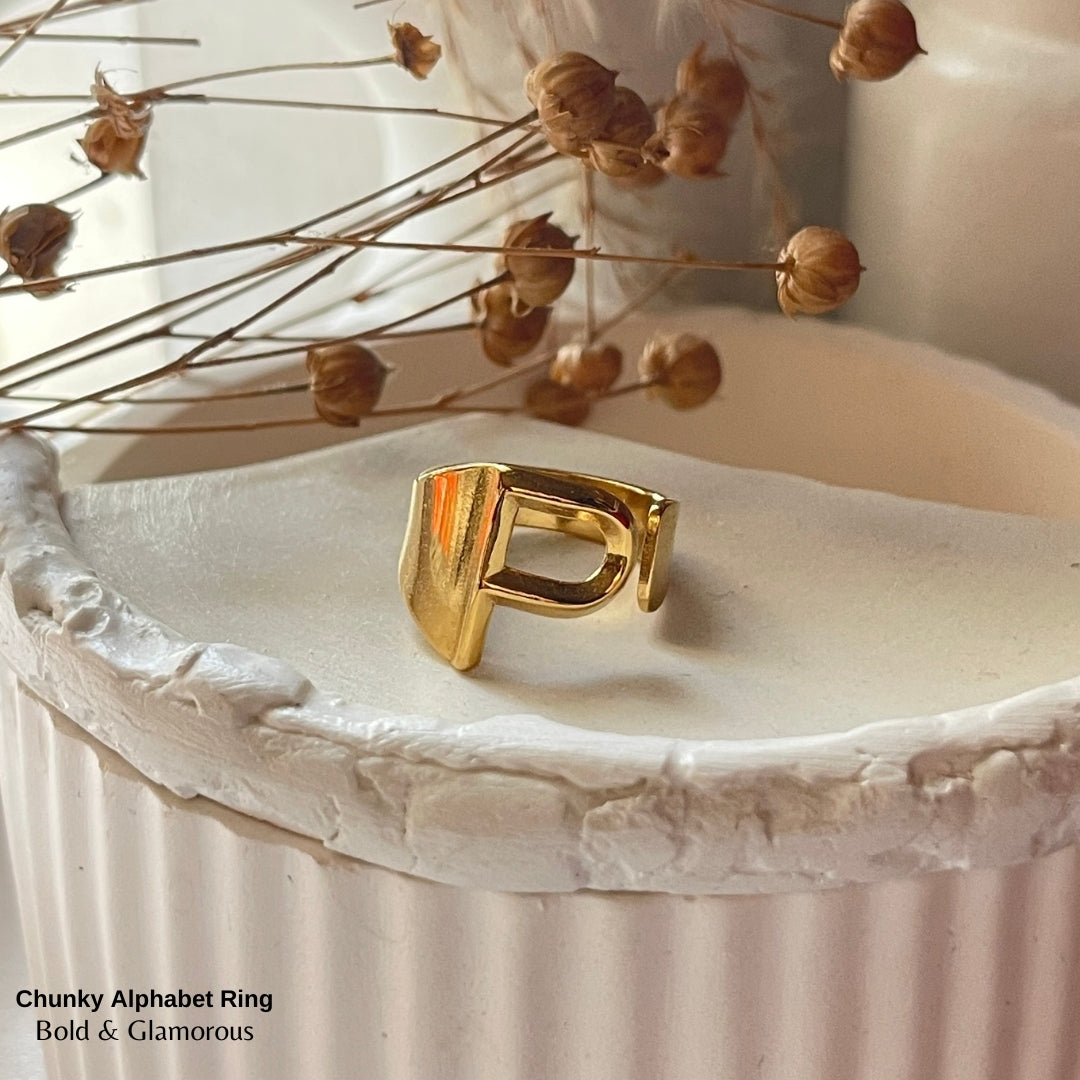 Chunky Alphabet Ring | P | Gold (BIG SIZE)