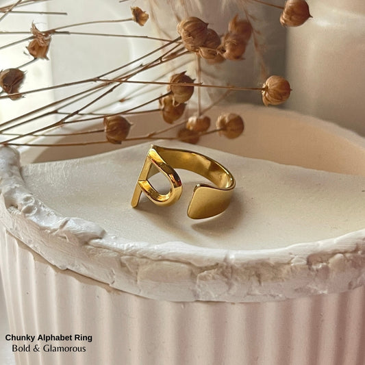 Chunky Alphabet Ring | P | Gold (BIG SIZE)