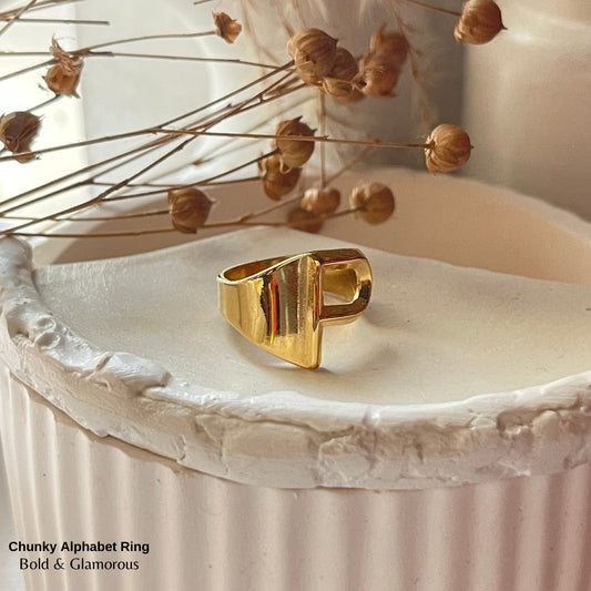 Chunky Alphabet Ring | P | Gold (BIG SIZE)