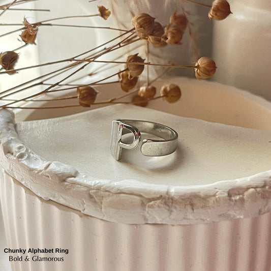 Chunky Alphabet Ring | P | Silver