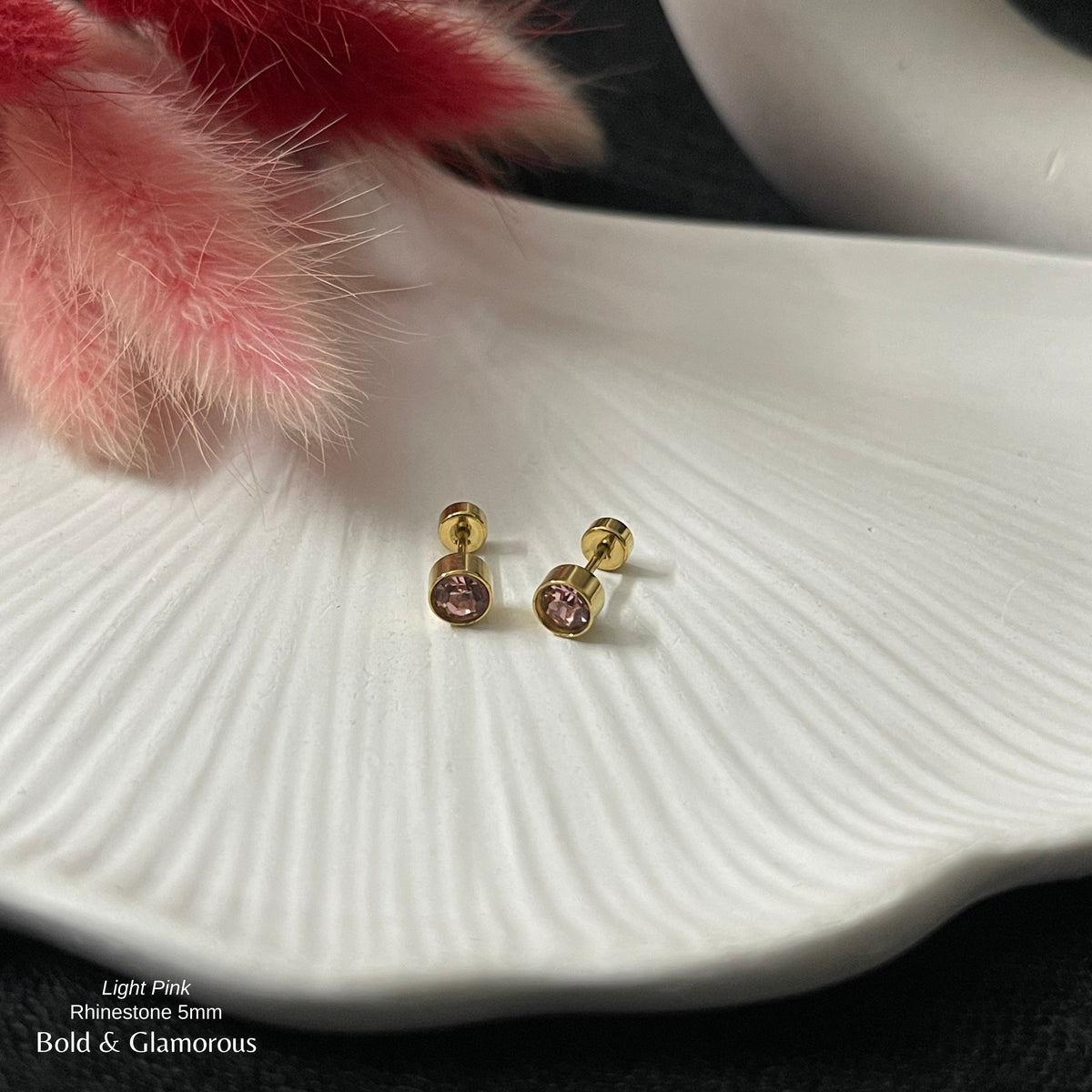 Screwback Stud Earring | Rhinestone 5mm | Light Pink