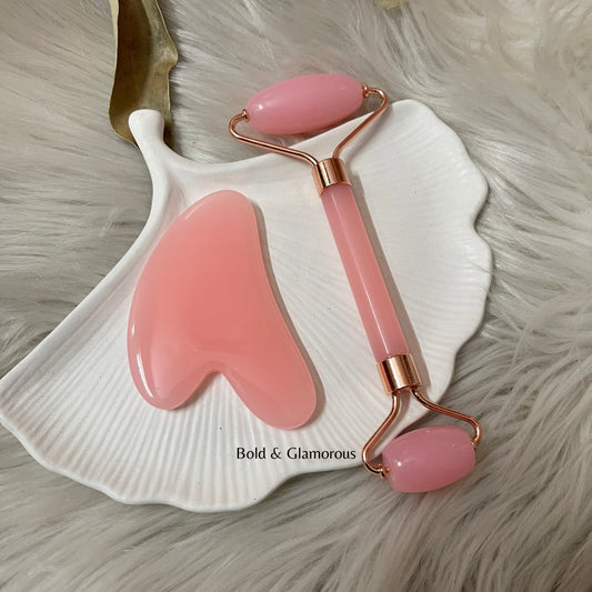Complete Face Care Kit – Jade Roller, Gua Sha & Ice Roll | Pink