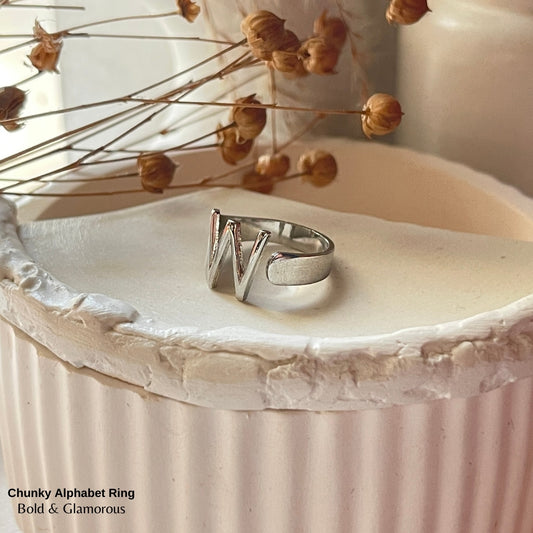 Chunky Alphabet Ring | W | Silver