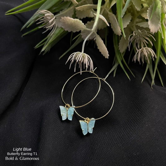 Butterfly Hoop Earrings | Type 1 | BPTHE1 | Light Blue
