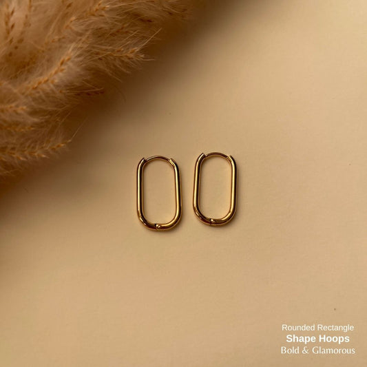 Shape Hoop Earring | Rounded Rectangle | Gold