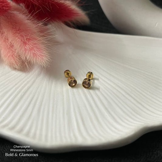 Screwback Stud Earring | Rhinestone 5mm | Champagne