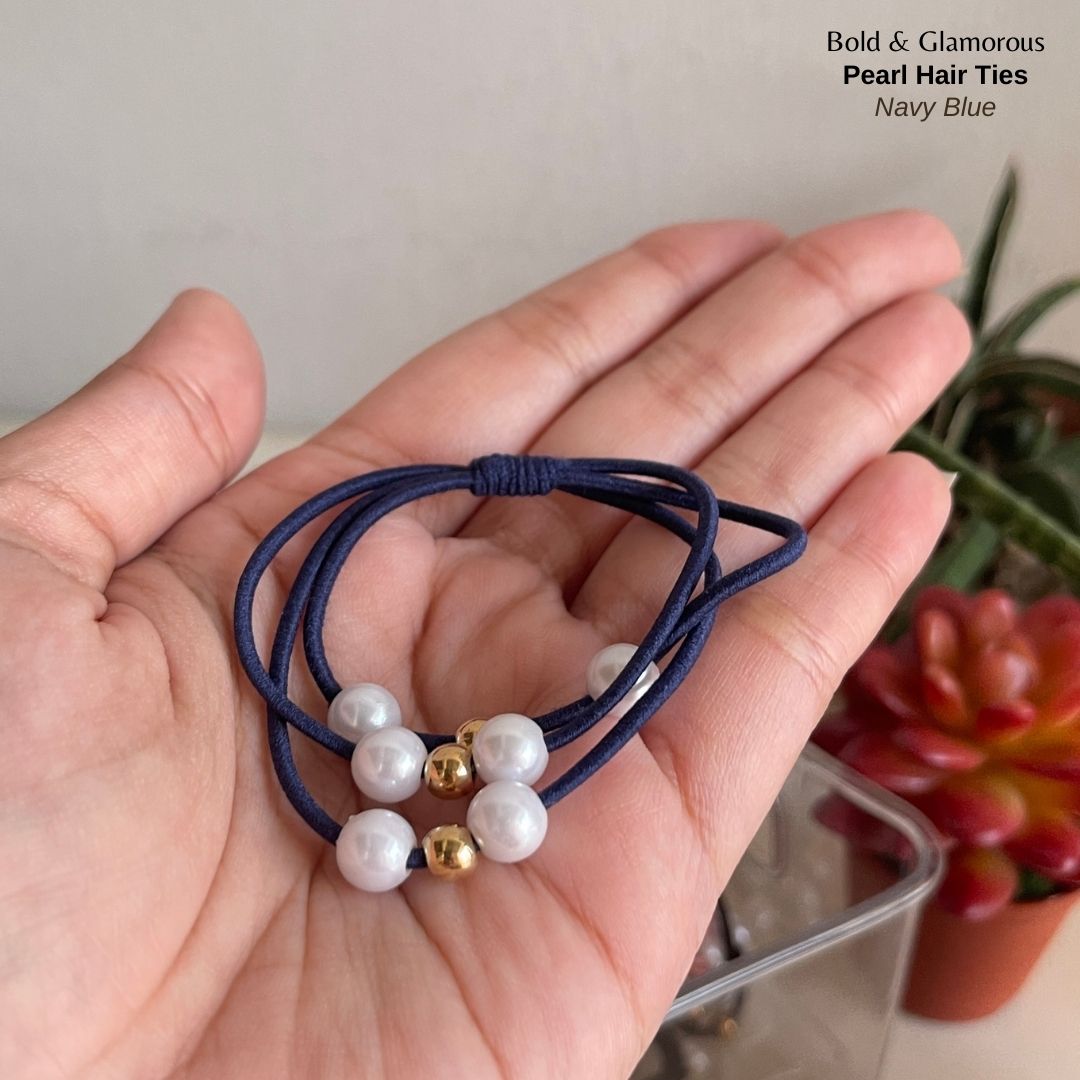 Pearl Hair Band 3 Layer | Navy Blue